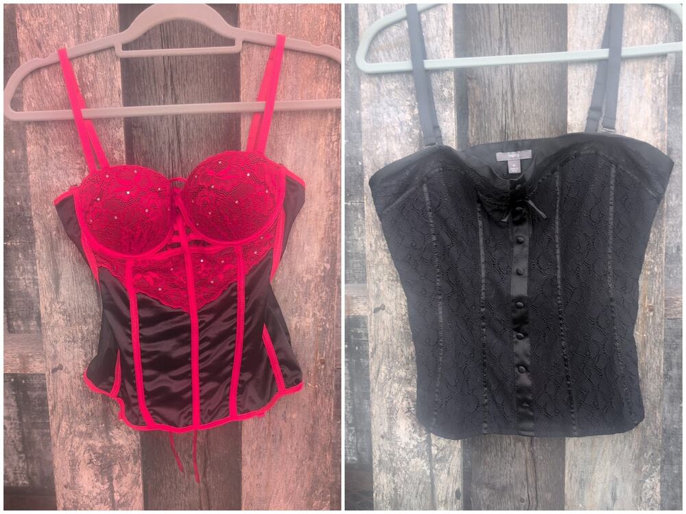 Lace Up Corset Bustier Ruched Corset (2) Black / Red Women's Medium
